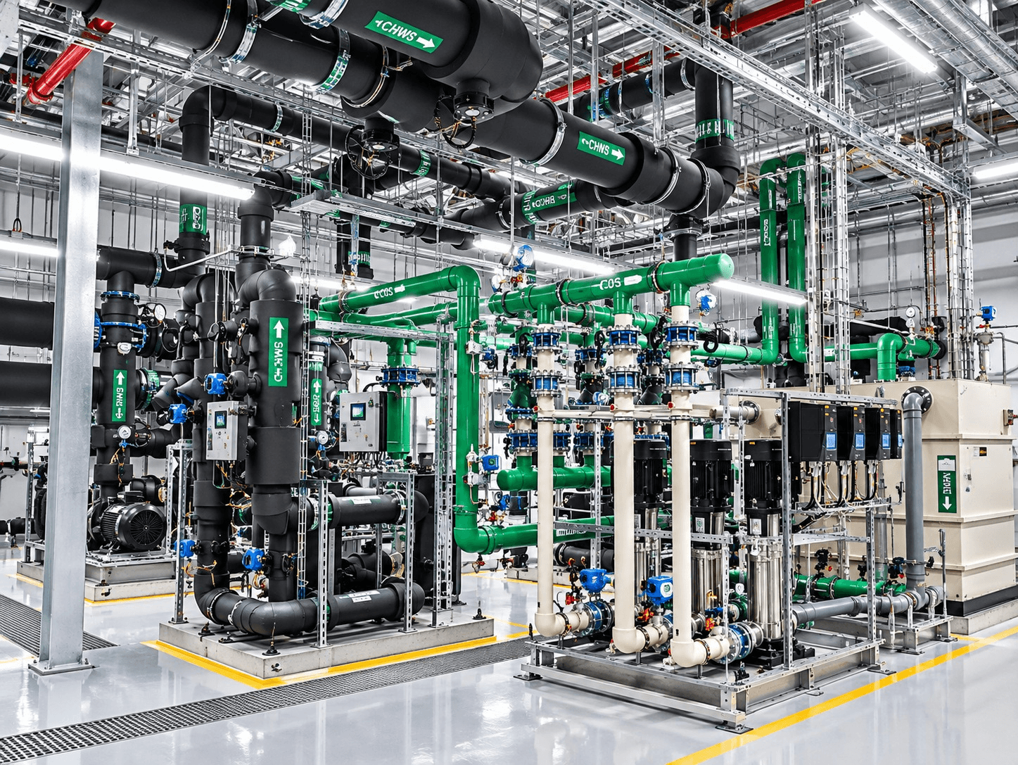 Integrated facility piping, pumps and control equipment